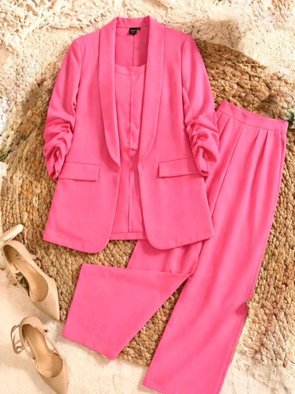 Bright Pink Blazer and Straight Leg Pants Set - Picture 2 of 4